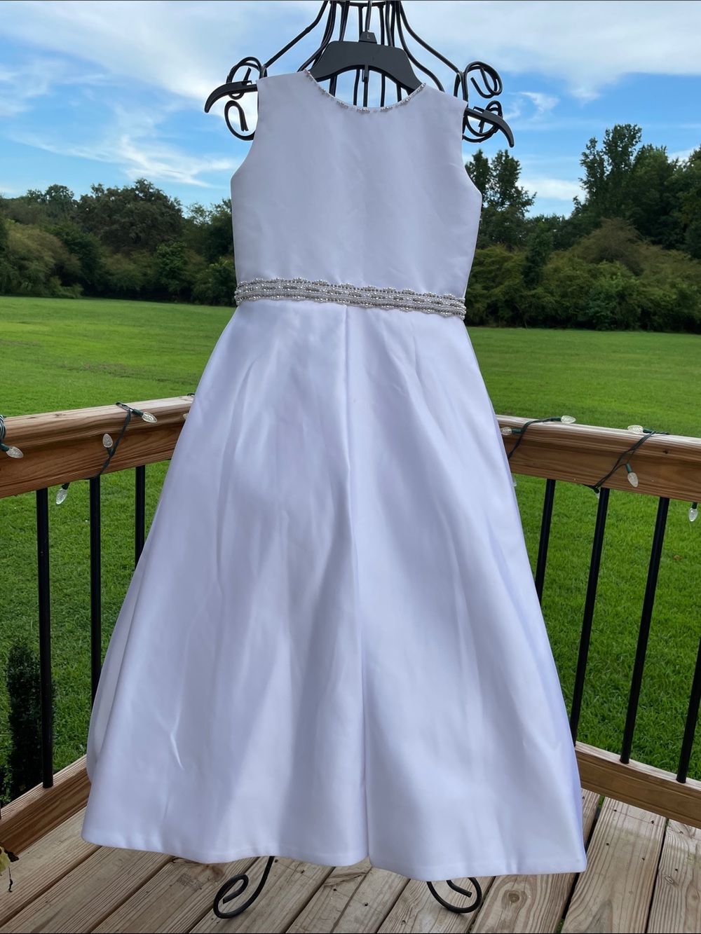 Ivory Girls' Flower Girl Dress with Beaded Waist